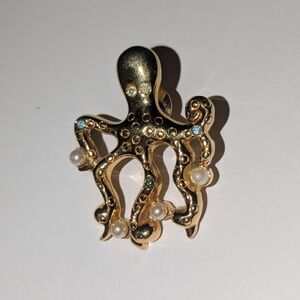 Vtg Avon Gold Octopus Brooch with Pearls and Gems